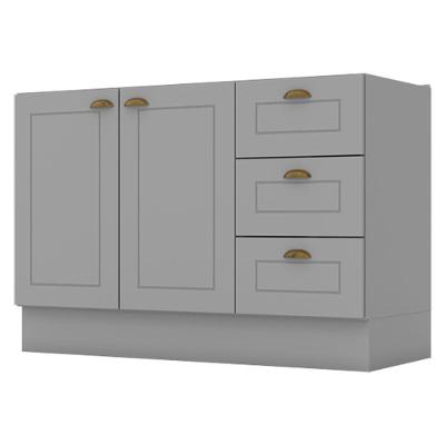 Balcao Pia 2 Portas 3 Gavetas 120 Cm C353 Americana Cinza Henn Cinza