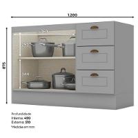 Balcao Pia 2 Portas 3 Gavetas 120 Cm C353 Americana Cinza Henn Cinza - 2