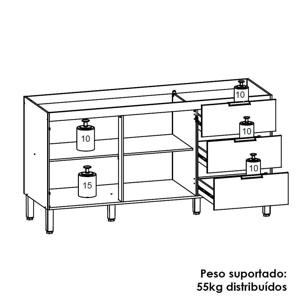 Balcao Para Pia 2 Portas 3 Gavetas 160 Cm Glam Freijo Ktp Freijo - 4