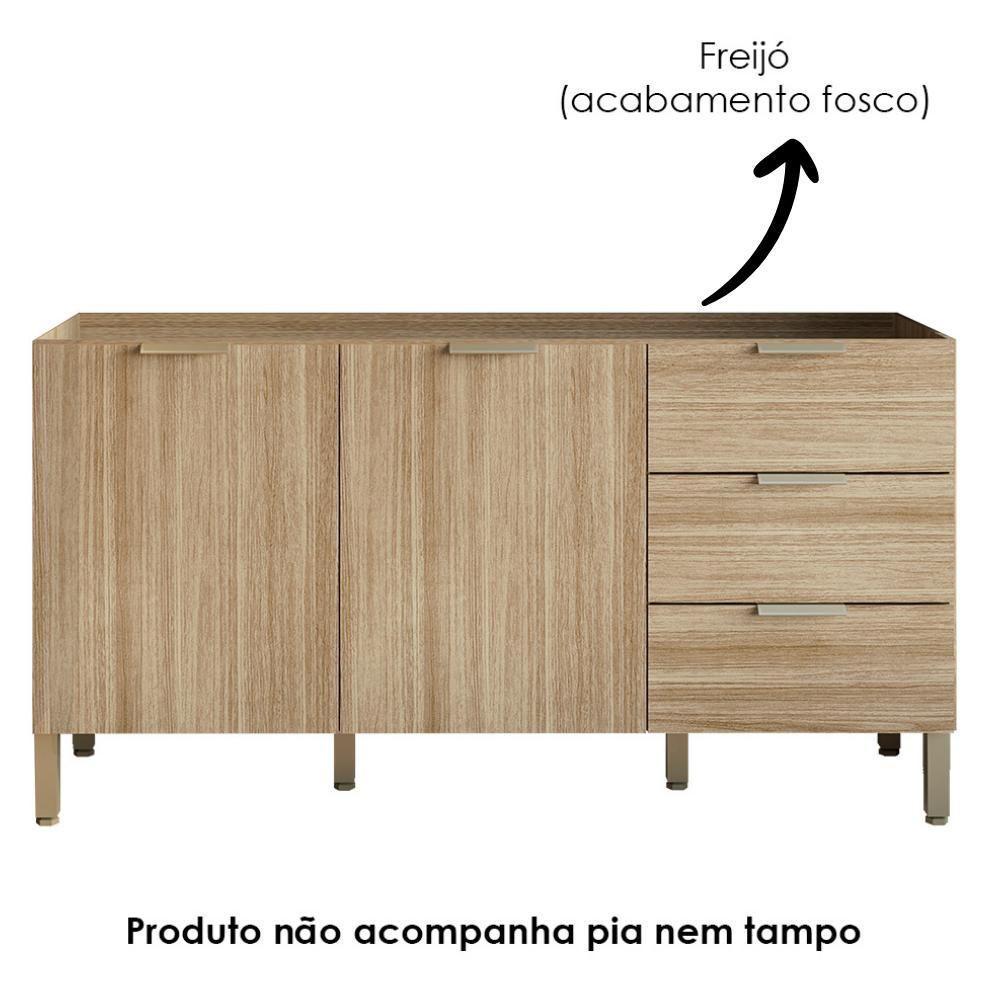 Balcao Para Pia 2 Portas 3 Gavetas 160 Cm Glam Freijo Ktp Freijo - 5