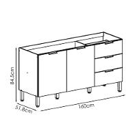 Balcao Para Pia 2 Portas 3 Gavetas 160 Cm Glam Freijo Ktp Freijo - 7