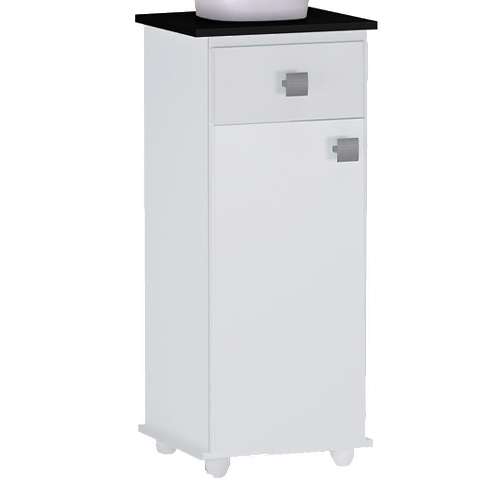 Balcao Multiuso 1 Porta 35 Cm Karol Branco Preto Reajl Moveis Branco Preto - 1