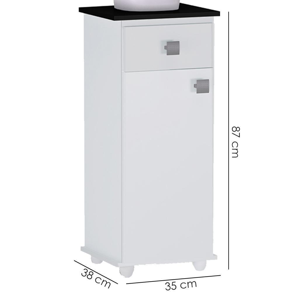 Balcao Multiuso 1 Porta 35 Cm Karol Branco Preto Reajl Moveis Branco Preto - 3