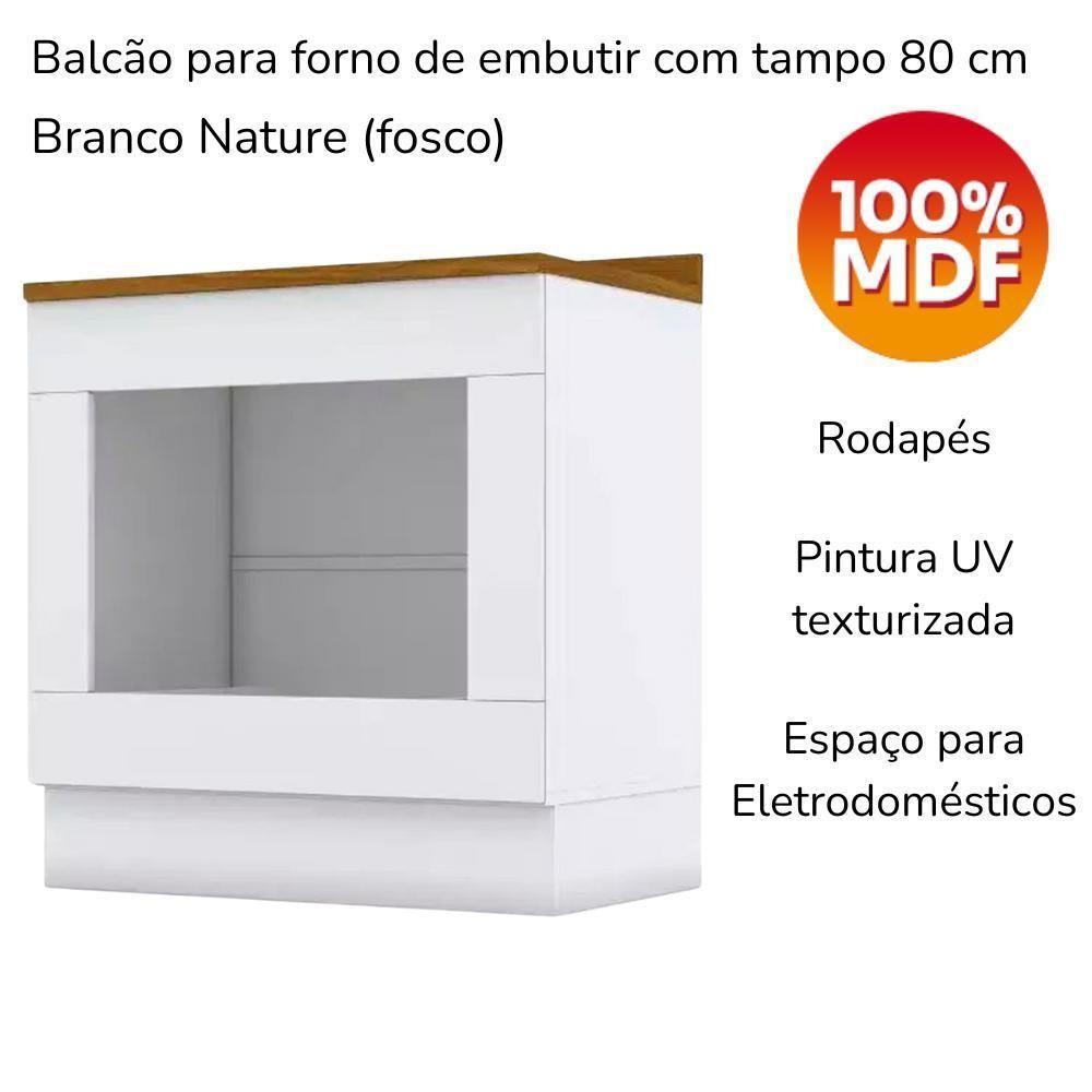 Balcao Forno Embutir Com Tampo 80cm Americana Branco Nature Henn Branco Nature - 5