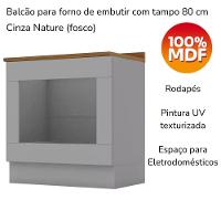 Balcao Forno Embutir Com Tampo 80cm Americana Cinza Nature Henn Cinza Nature - 5