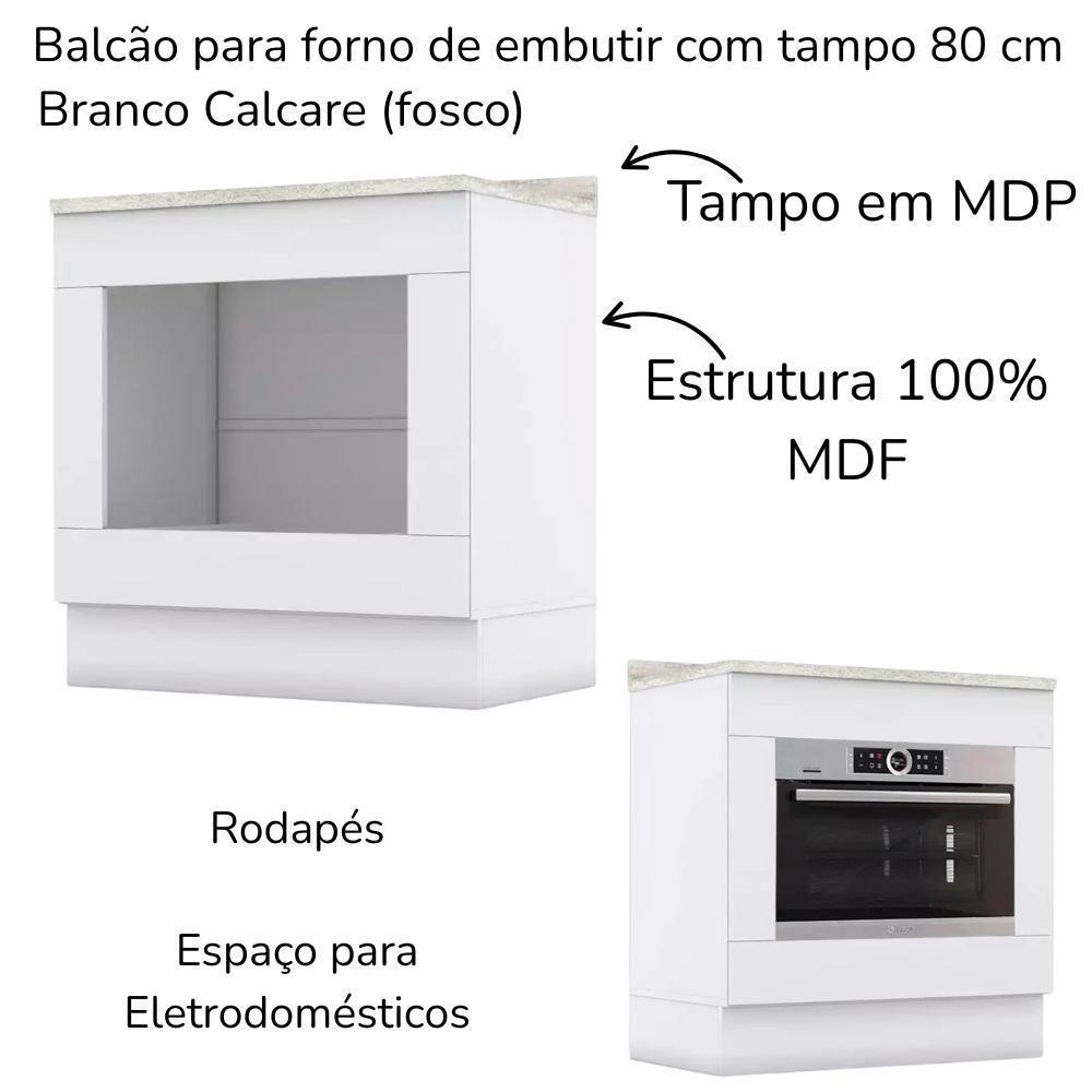 Balcao Forno Embutir Com Tampo 80 Cm Americana Branco Calcare Henn Branco Calcare - 5