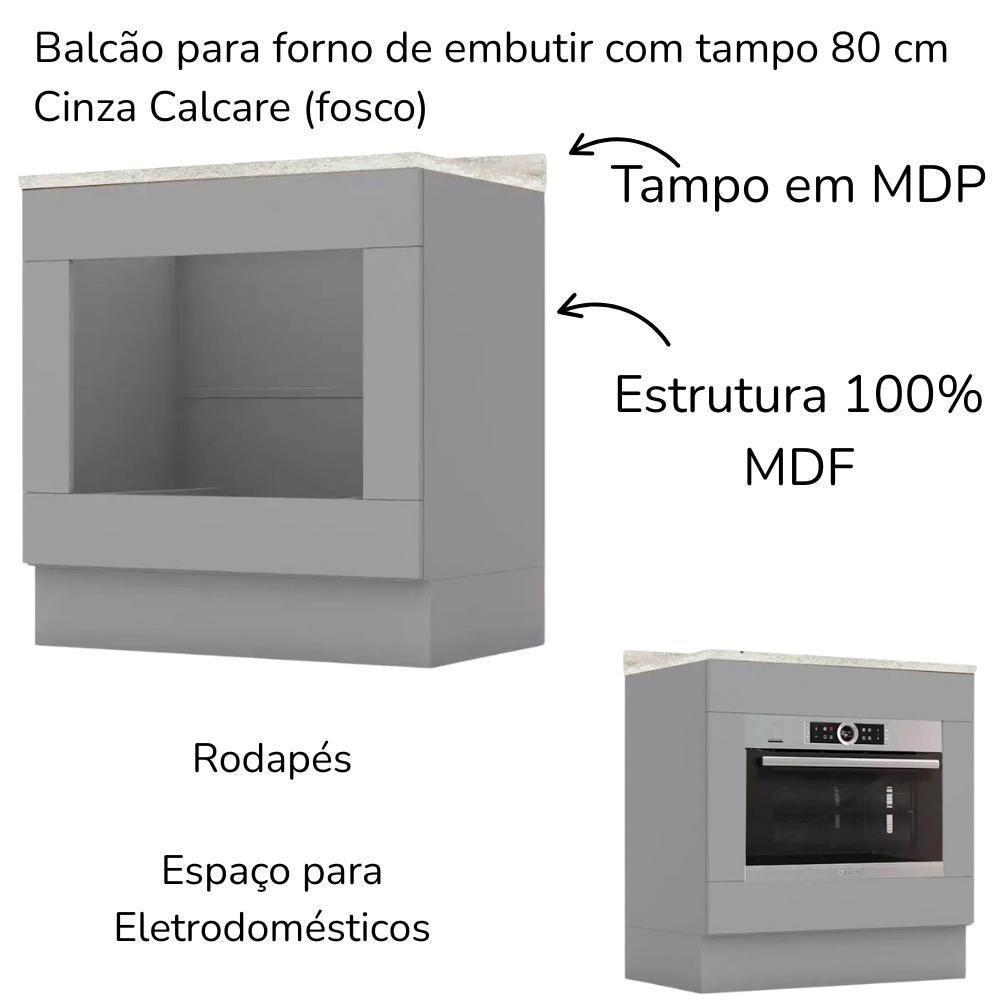 Balcao Forno Embutir Com Tampo 80 Cm Americana Cinza Calcare Henn Cinza Calcare - 3
