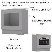 Balcao Forno Embutir Com Tampo 80 Cm Americana Cinza Calcare Henn Cinza Calcare - 3