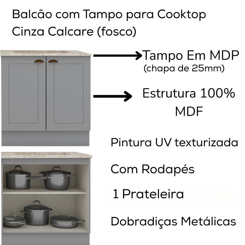 Balcao Com Tampo Para Cooktop 2p 80 Cm Americana Cinza Calcare Henn Cinza Calcare - 4