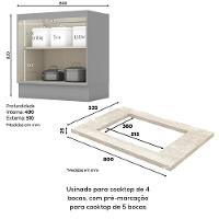 Balcao Com Tampo Para Cooktop 2p 80 Cm Americana Cinza Calcare Henn Cinza Calcare - 3
