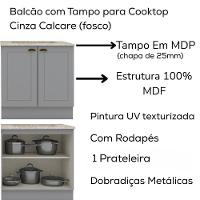 Balcao Com Tampo Para Cooktop 2p 80 Cm Americana Cinza Calcare Henn Cinza Calcare