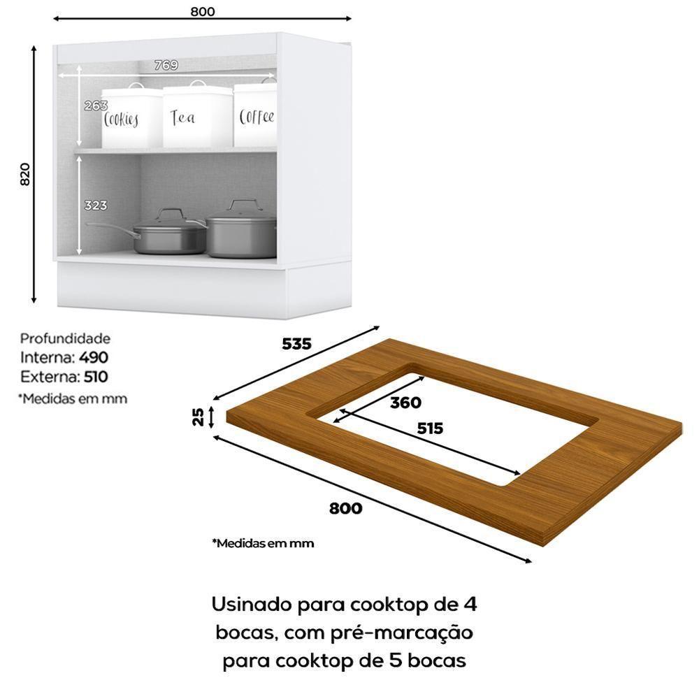 Balcao Com Tampo Para Cooktop 2p 80cm Americana Branco Nature Henn Branco Nature - 3