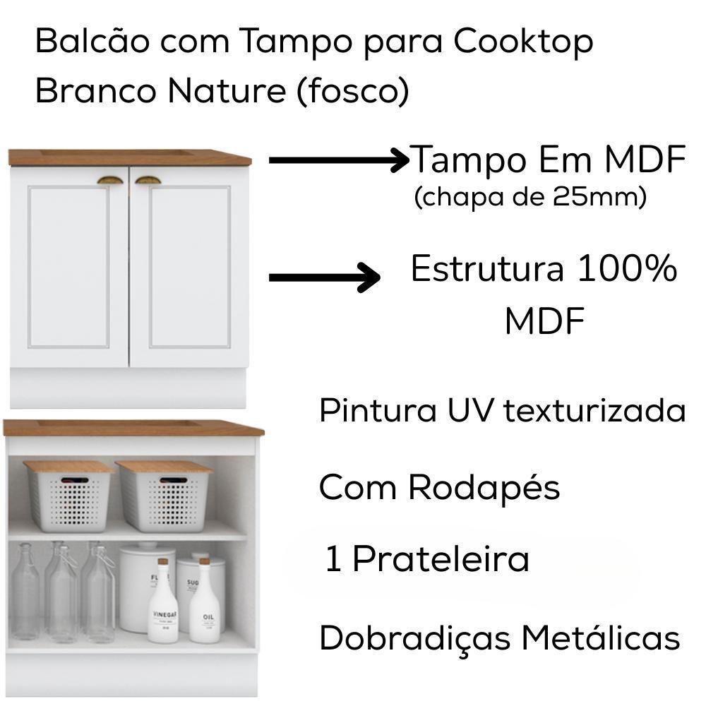 Balcao Com Tampo Para Cooktop 2p 80cm Americana Branco Nature Henn Branco Nature - 4