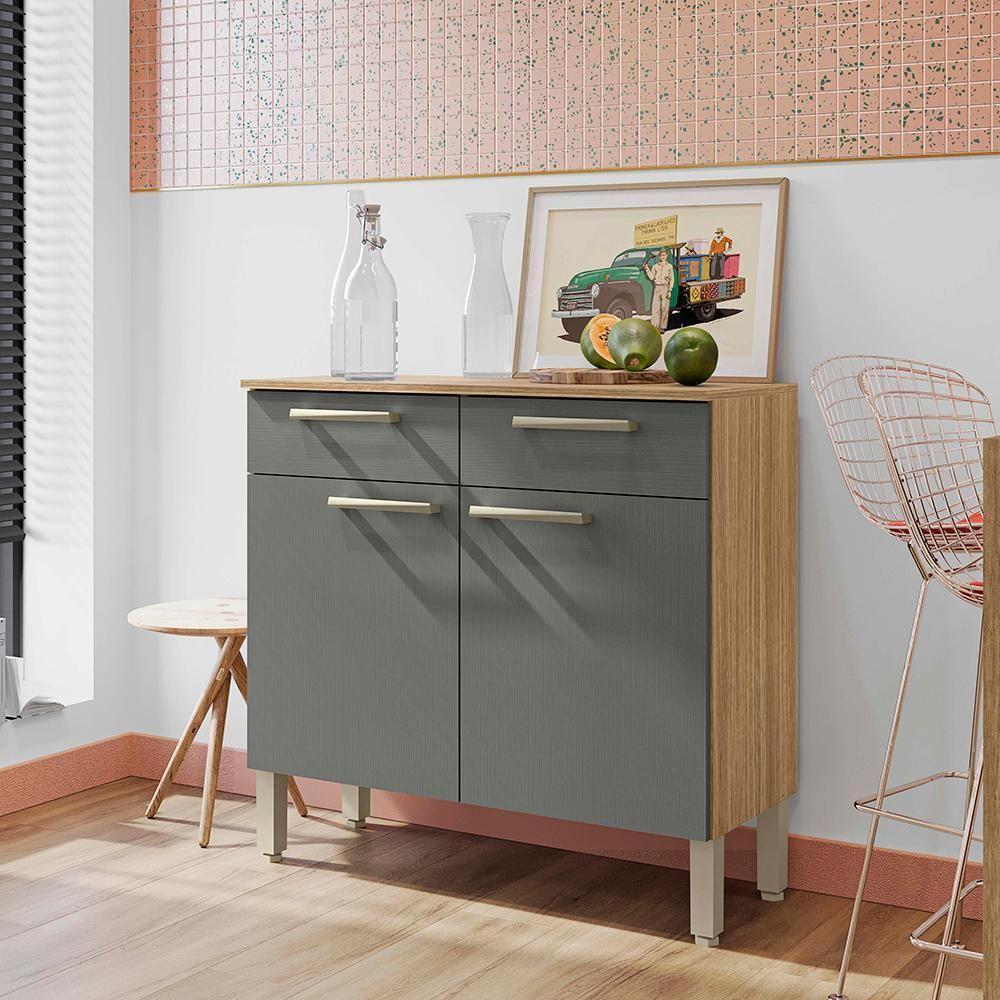 Balcao Com Tampo 2p 2g 91 Cm Nala Freijo Gris Ktp Freijo Gris - 7