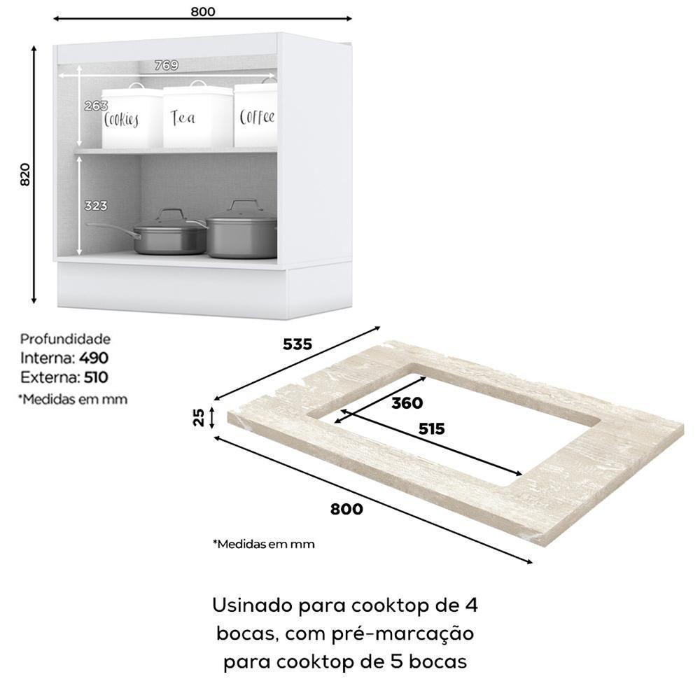 Balcao Com Tampo Para Cooktop 2p 80 Cm Americana Branco Calcare Henn Branco Calcare - 4