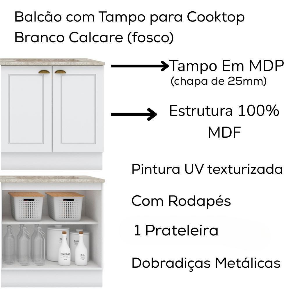 Balcao Com Tampo Para Cooktop 2p 80 Cm Americana Branco Calcare Henn Branco Calcare - 5