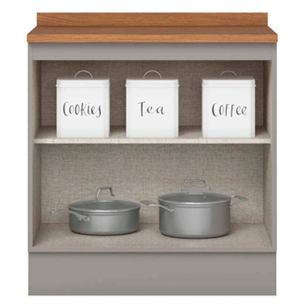 Balcao Com Tampo 2 Portas 80cm Americana Cinza Nature Henn Cinza Nature - 5