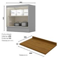 Balcao Com Tampo 2 Portas 80cm Americana Cinza Nature Henn Cinza Nature - 3