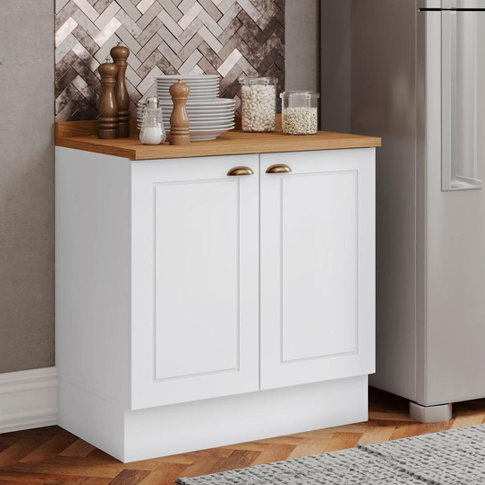 Balcao Com Tampo 2 Portas 80cm Americana Branco Nature Henn Branco Nature - 2