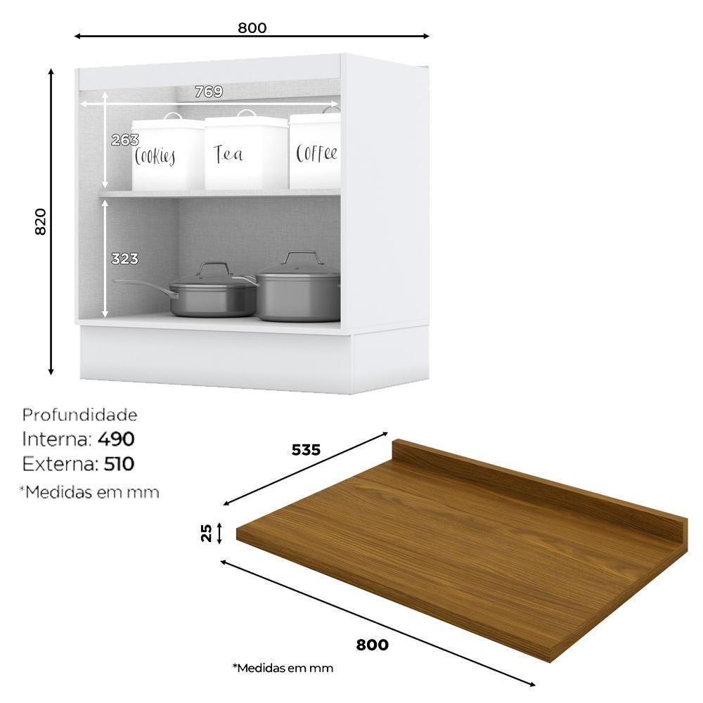 Balcao Com Tampo 2 Portas 80cm Americana Branco Nature Henn Branco Nature - 3