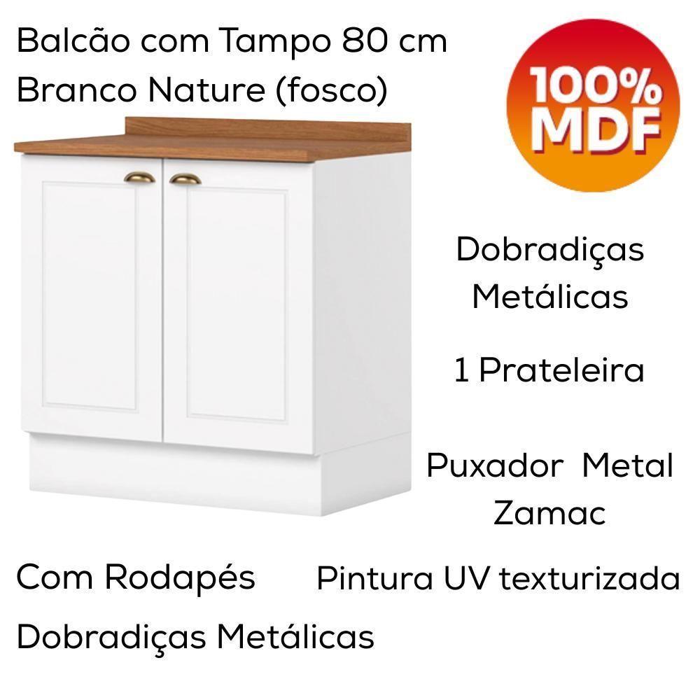 Balcao Com Tampo 2 Portas 80cm Americana Branco Nature Henn Branco Nature - 4