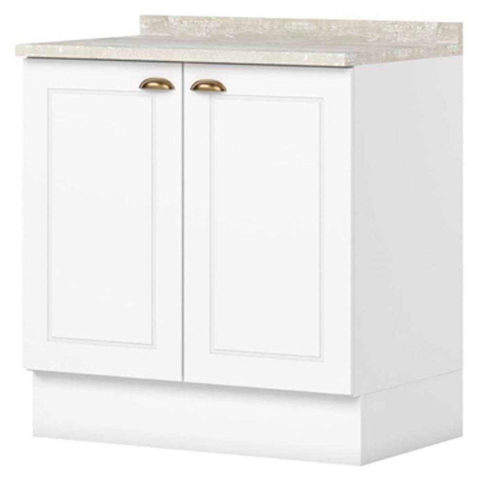 Balcao Com Tampo 2 Portas 80 Cm Americana Branco Calcare Henn Branco Calcare - 1