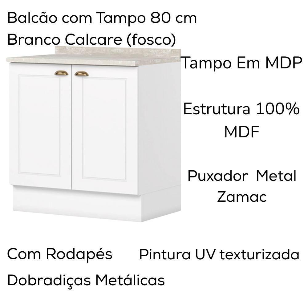 Balcao Com Tampo 2 Portas 80 Cm Americana Branco Calcare Henn Branco Calcare - 4