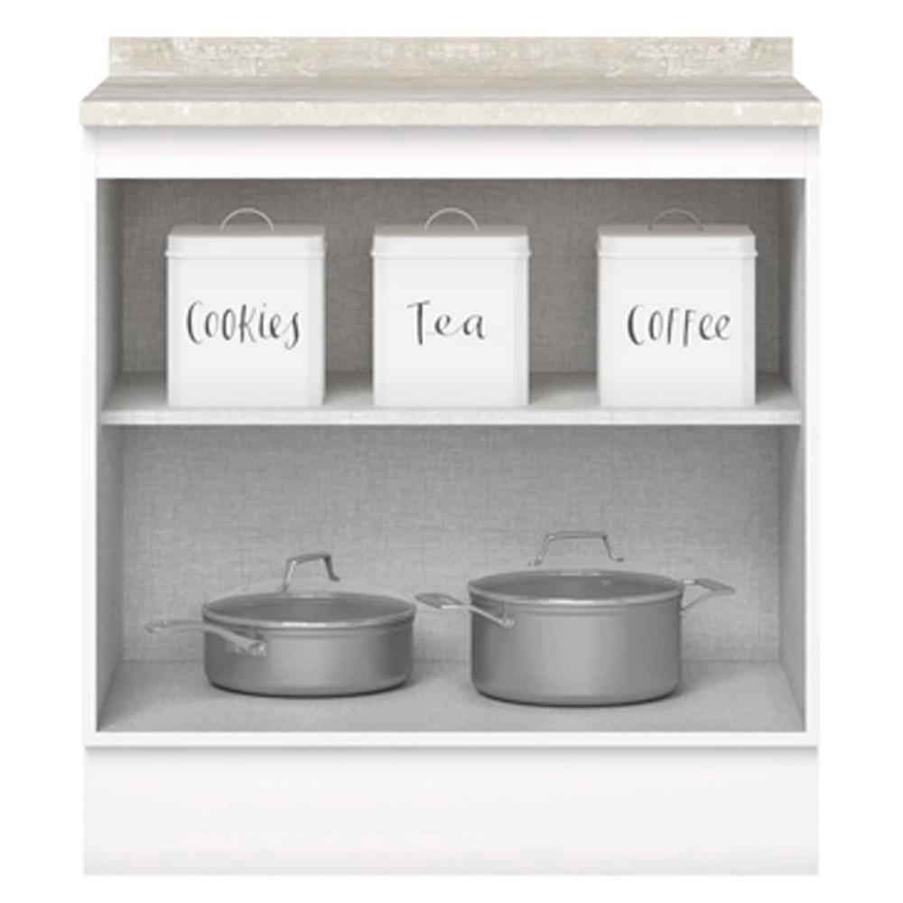 Balcao Com Tampo 2 Portas 80 Cm Americana Branco Calcare Henn Branco Calcare - 5