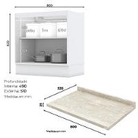 Balcao Com Tampo 2 Portas 80 Cm Americana Branco Calcare Henn Branco Calcare - 3