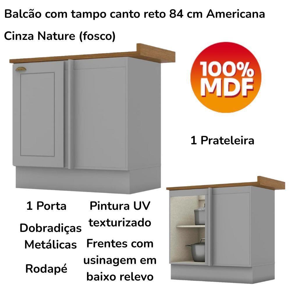 Balcao Canto Reto Com Tampo 84cm Americana Cinza Nature Henn Cinza Nature - 7