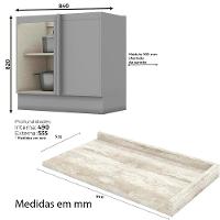 Balcao Canto Reto Com Tampo 84 Cm Americana Cinza Calcare Henn Cinza Calcare - 3
