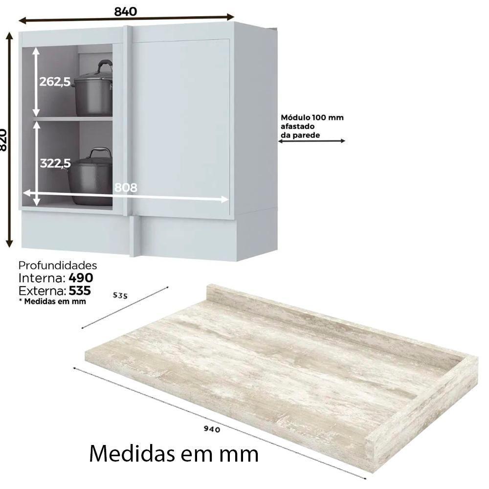 Balcao Canto Reto Com Tampo 84 Cm Americana Branco Calcare Henn Branco Calcare - 3