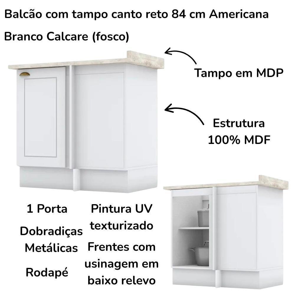 Balcao Canto Reto Com Tampo 84 Cm Americana Branco Calcare Henn Branco Calcare - 5