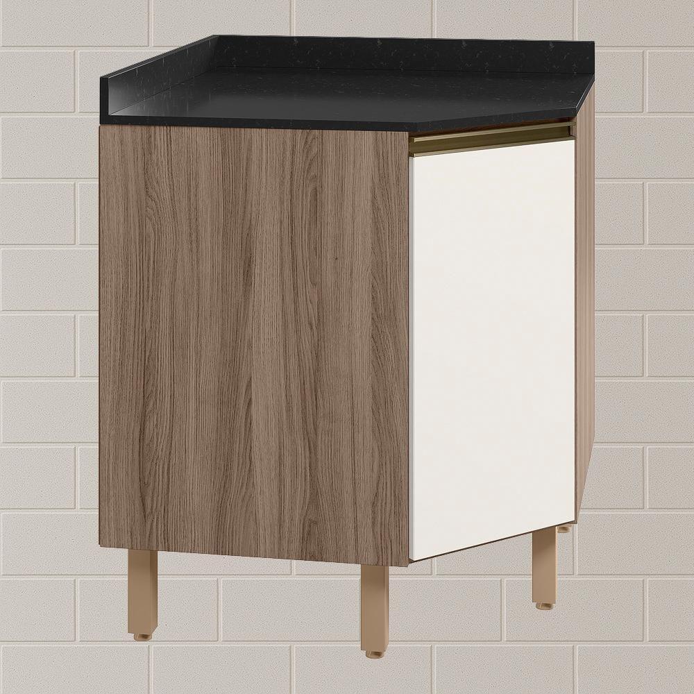 Balcao Canto Obliquo Tampo Mdf Kali 12222 Carvalho Toq Off White Cetim Nicioli Carvalho Toq Off White Cetim - 2