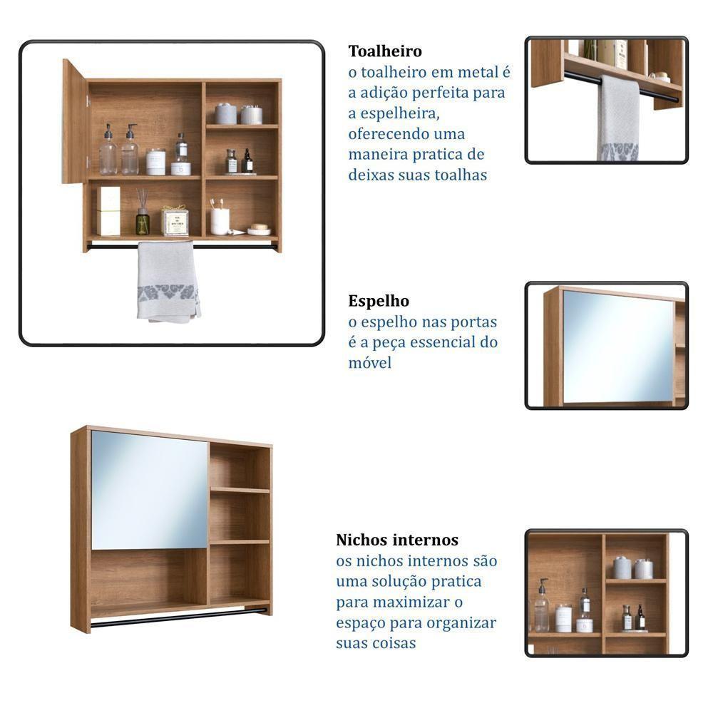 Armário Espelheira Suspenso 80cm 1 Porta P1042 Mell Pp Milani Store Mel - 7