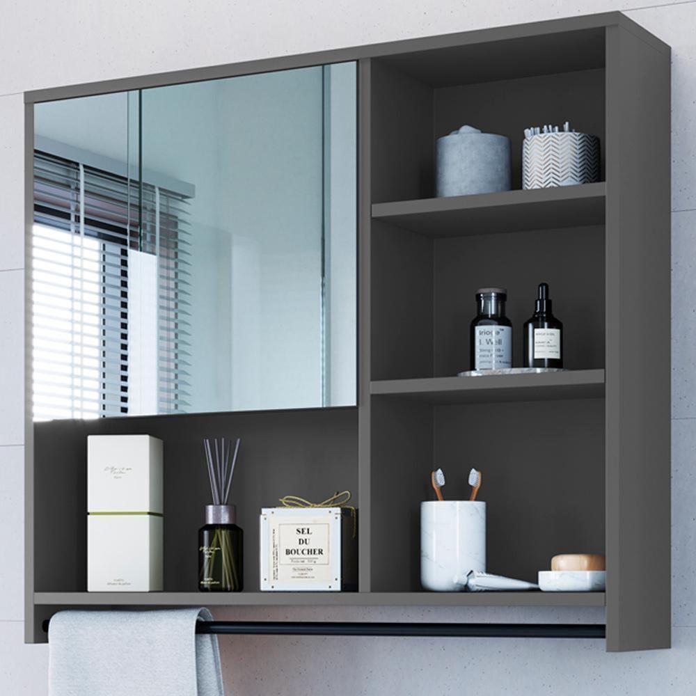 Armario Espelheira Suspenso 80cm 1 Porta P1042 Grafite Pp Milani Store Grafite - 2