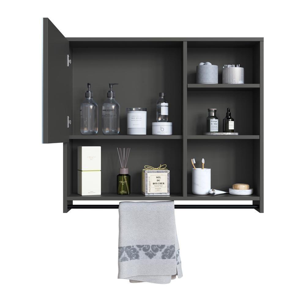 Armario Espelheira Suspenso 80cm 1 Porta P1042 Grafite Pp Milani Store Grafite - 4