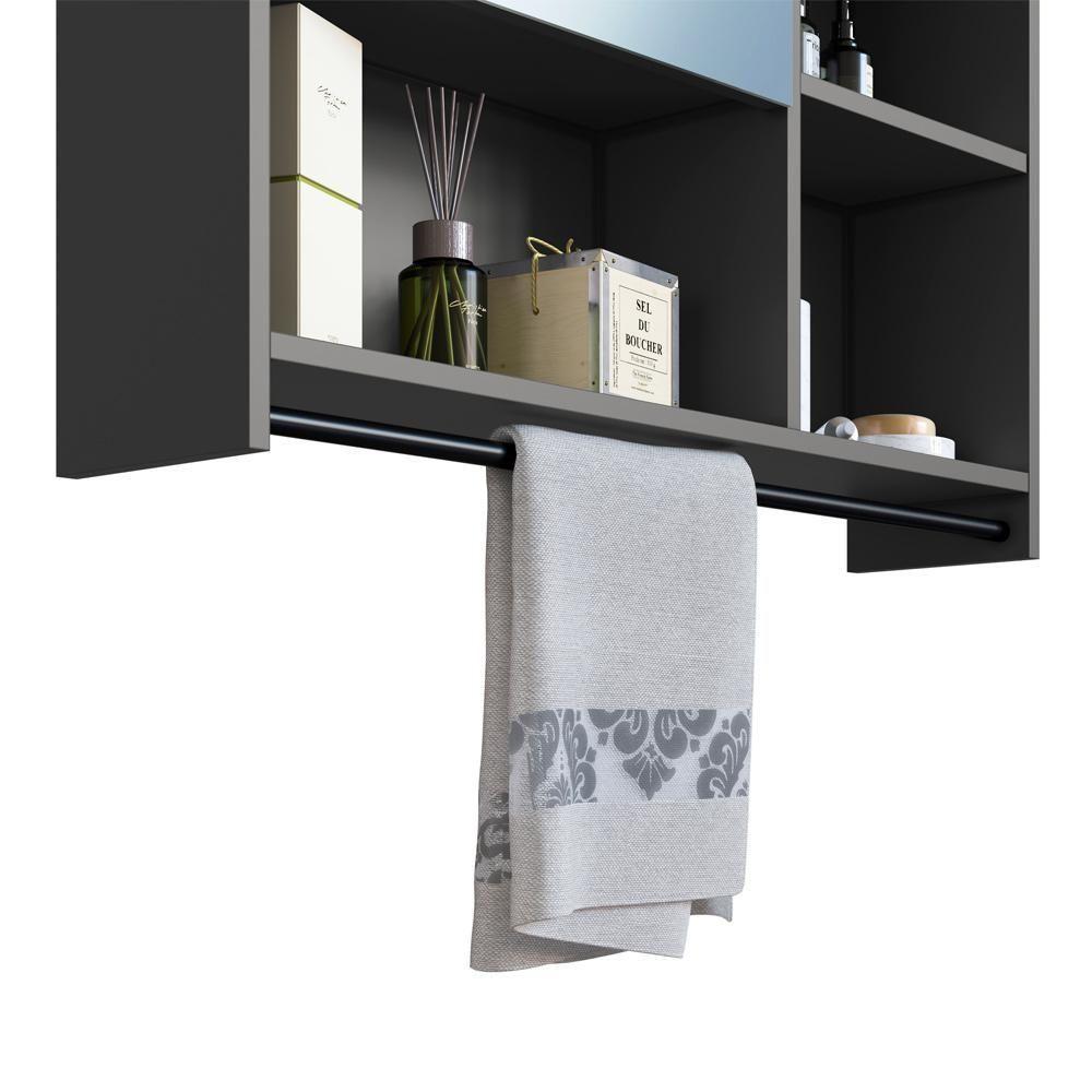 Armario Espelheira Suspenso 80cm 1 Porta P1042 Grafite Pp Milani Store Grafite - 6