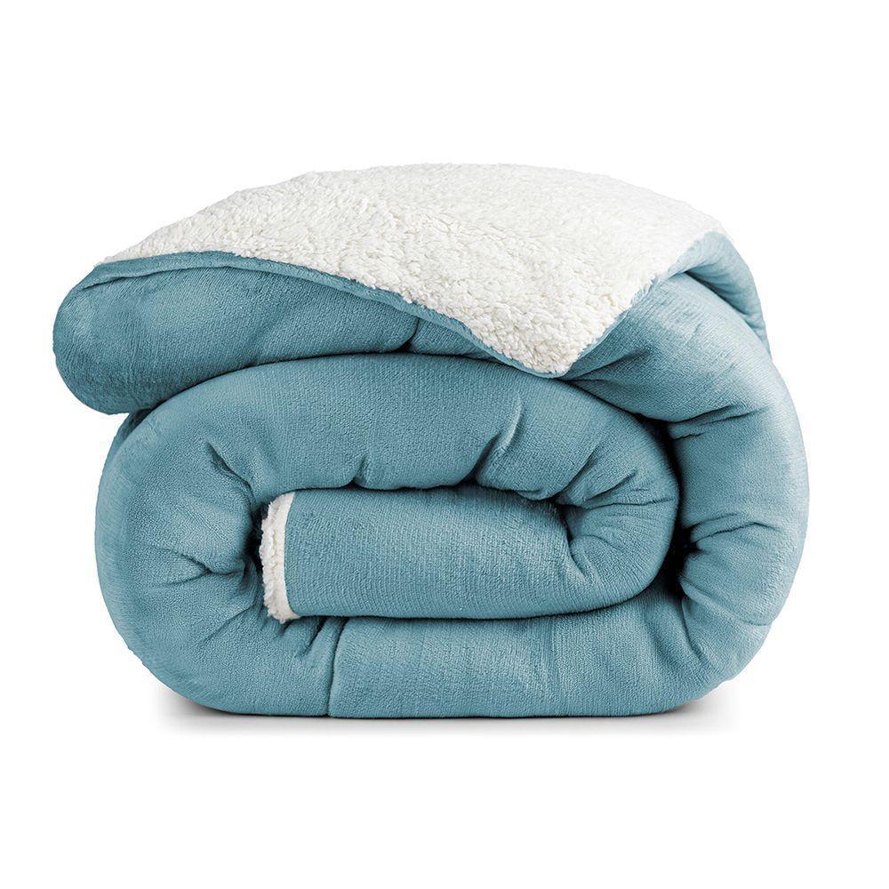 Edredom Bariloche King Dupla Face Sherpa - Azul Quartzo - 100% Poliéster - 1