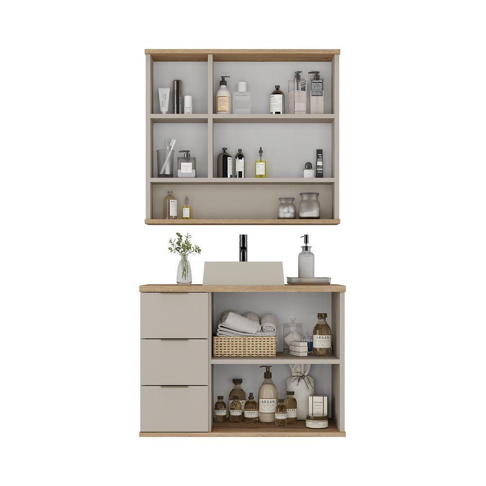 Conjunto De Banheiro Aqua 76cm Estilare Cnj4006 Nude/carvalho - 2