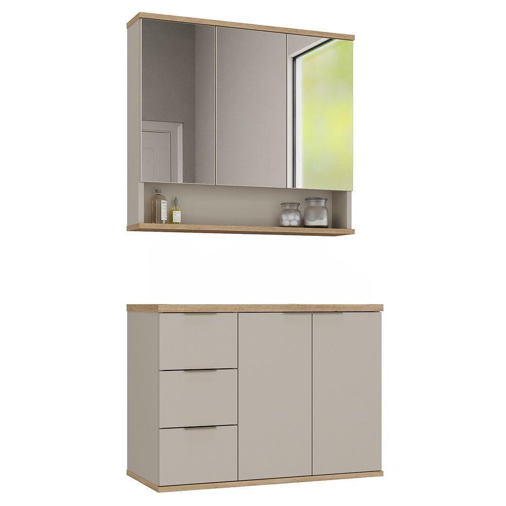 Conjunto De Banheiro Aqua 76cm Estilare Cnj4006 Nude/carvalho - 5