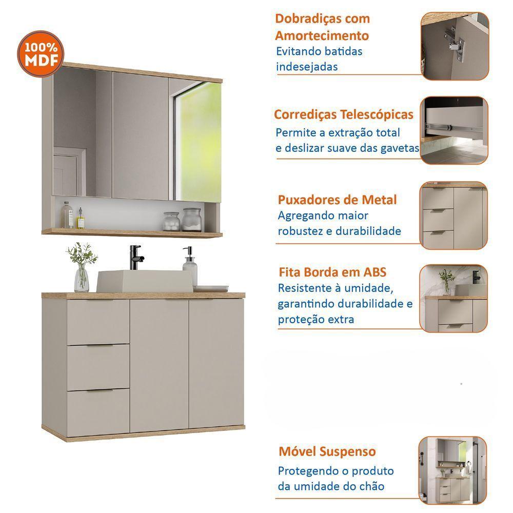 Conjunto De Banheiro Aqua 76cm Estilare Cnj4006 Nude/carvalho - 7