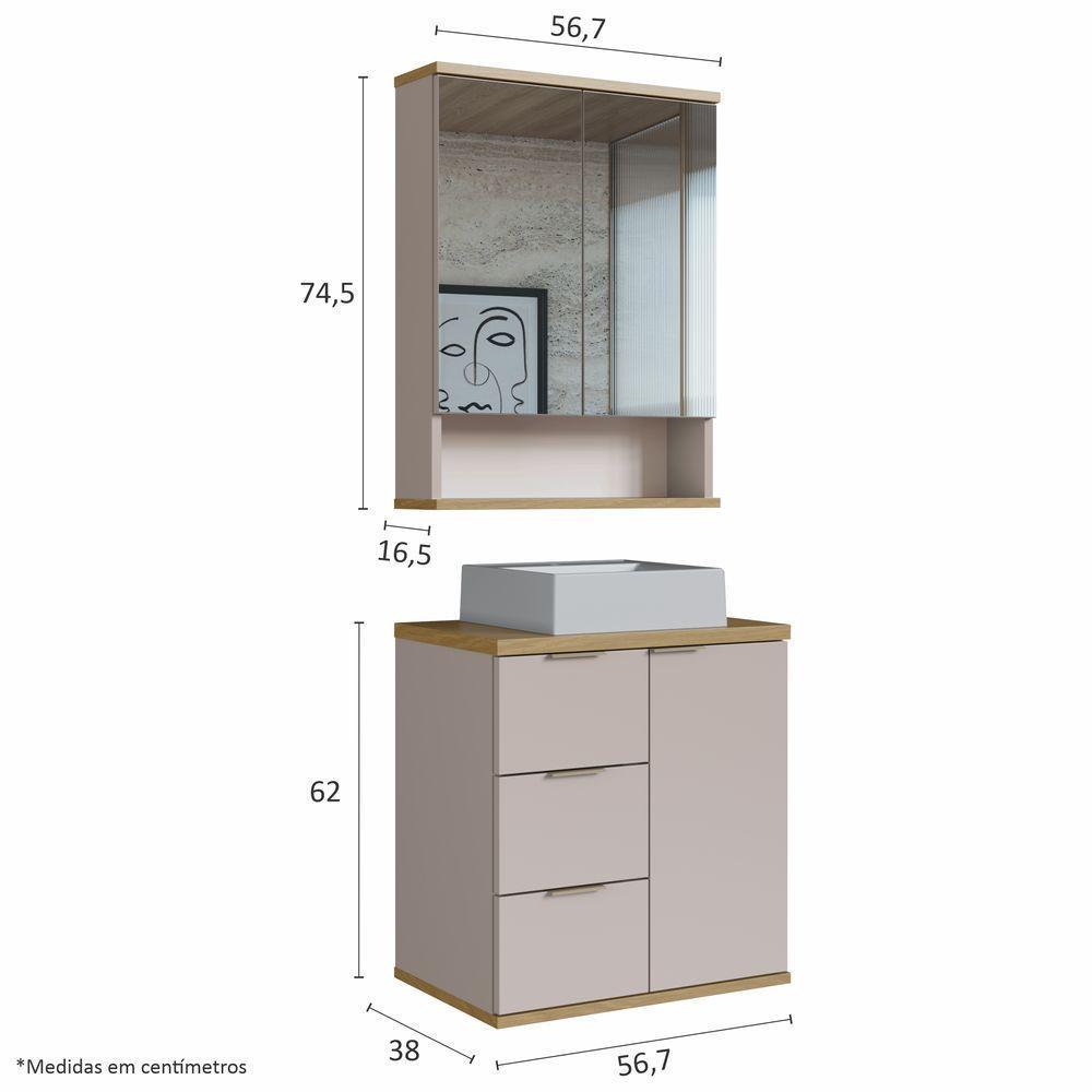 Conjunto Com Cuba Aqua 56,7cm Estilare Cnj4005 Nude/carvalho - 4