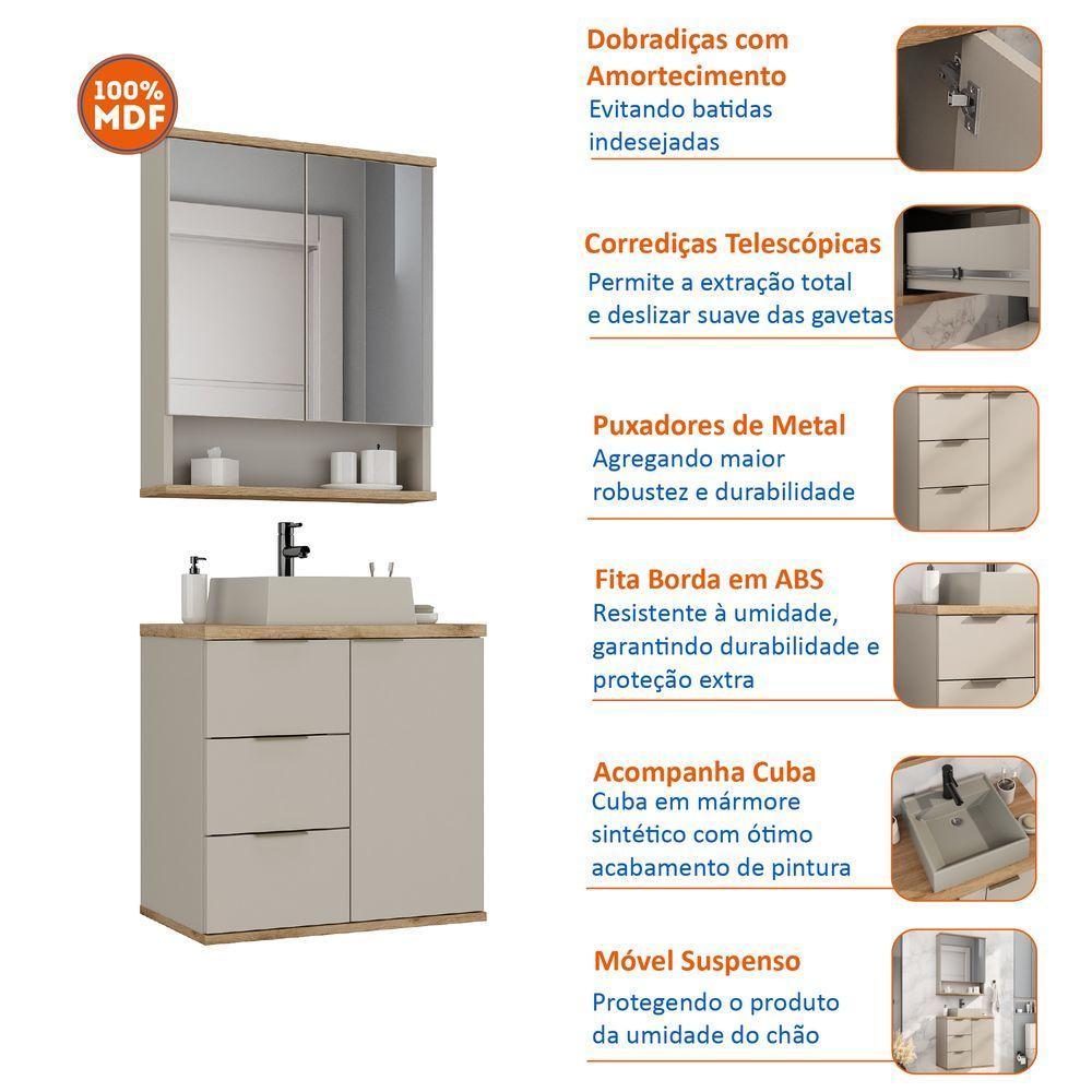 Conjunto Com Cuba Aqua 56,7cm Estilare Cnj4005 Nude/carvalho - 9