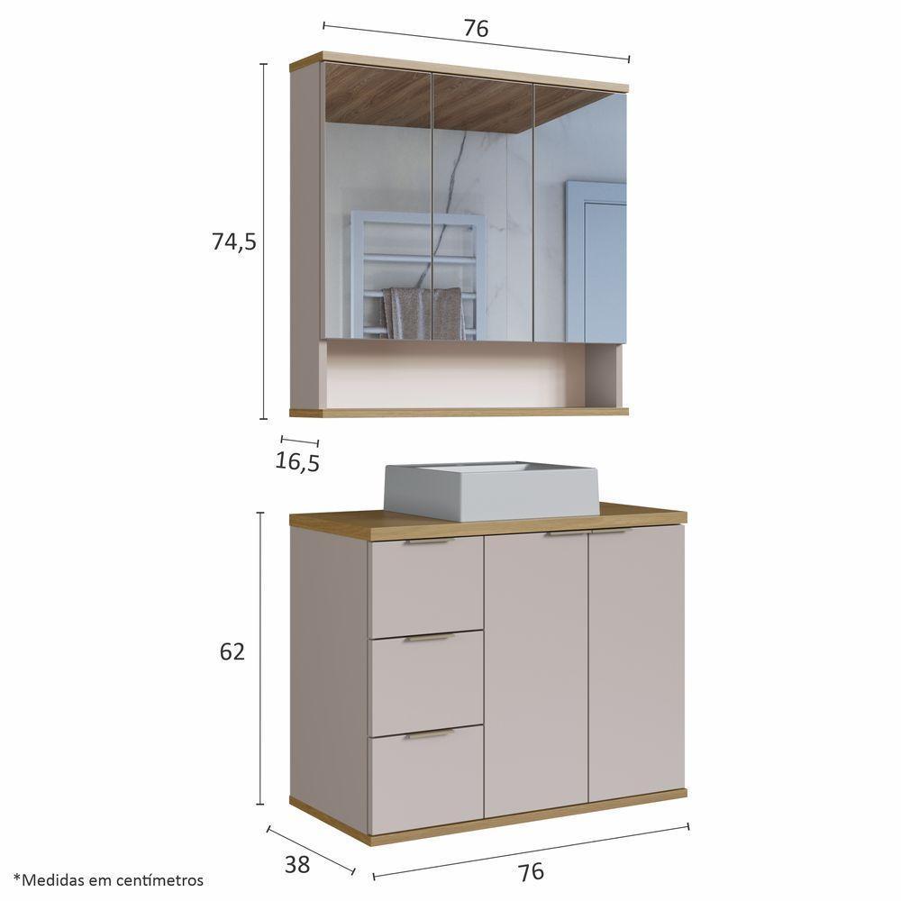 Conjunto Com Cuba Aqua 76cm Estilare Cnj4006 Nude/carvalho - 3