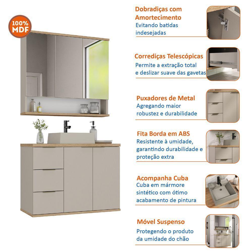 Conjunto Com Cuba Aqua 76cm Estilare Cnj4006 Nude/carvalho - 8