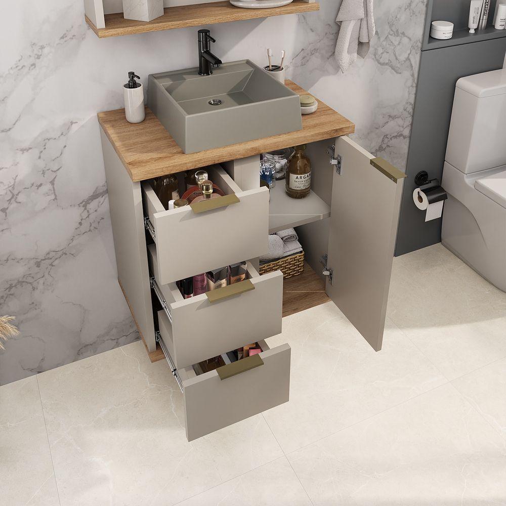 Conjunto De Banheiro Aqua 56,7cm Estilare Cnj4005 Nude/carvalho - 6