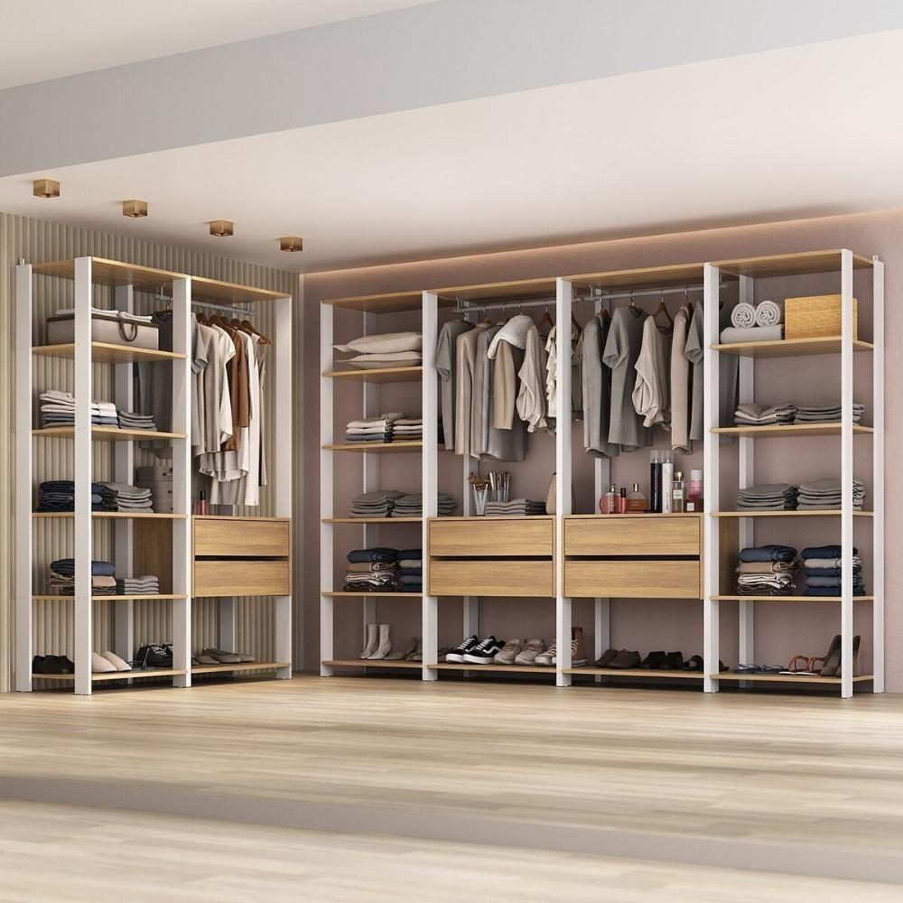 Closet Aberto Modulado Arara Organizadora Com Cabideiro 405cm Allegra Multimóveis Mp4391 Branco/madeirado - 1