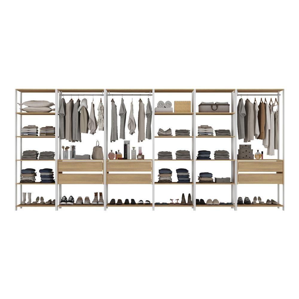 Closet Aberto Modulado Arara Organizadora Com Cabideiro 405cm Allegra Multimóveis Mp4391 Branco/madeirado - 5