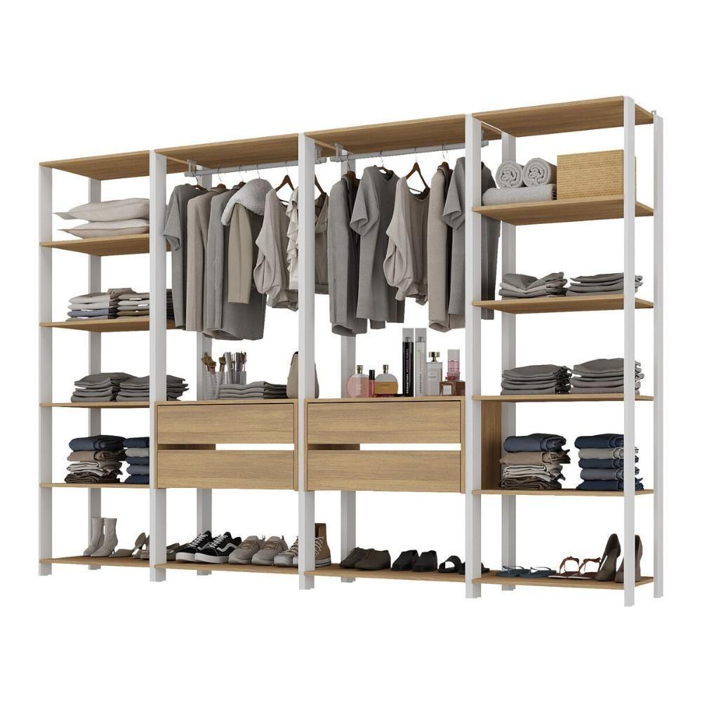 Closet Aberto Modulado Arara Organizadora Com Cabideiro 270cm Allegra Multimóveis Mp4390 Branco/madeirado - 2